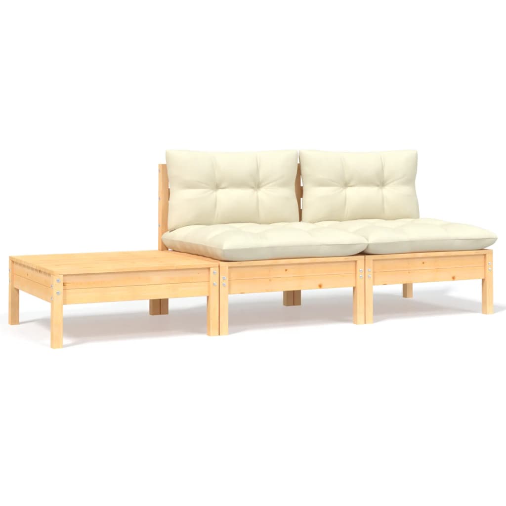 3-delige Loungeset met crèmekleurige kussens massief grenenhout is nu te koop bij PeponiXL, paradijselijk wonen!