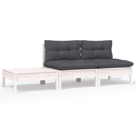 3-delige Loungeset met kussens massief grenenhout wit is nu te koop bij PeponiXL, paradijselijk wonen!