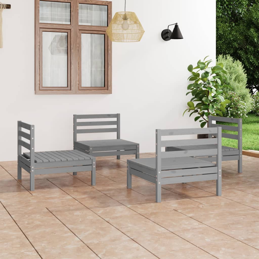4-delige Loungeset massief grenenhout grijs is nu te koop bij PeponiXL, paradijselijk wonen!