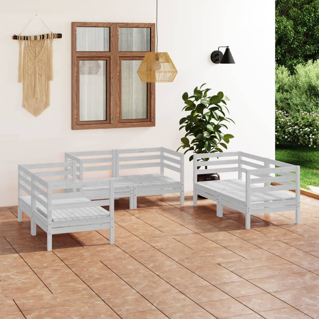 6-delige Loungeset massief grenenhout wit is nu te koop bij PeponiXL, paradijselijk wonen!