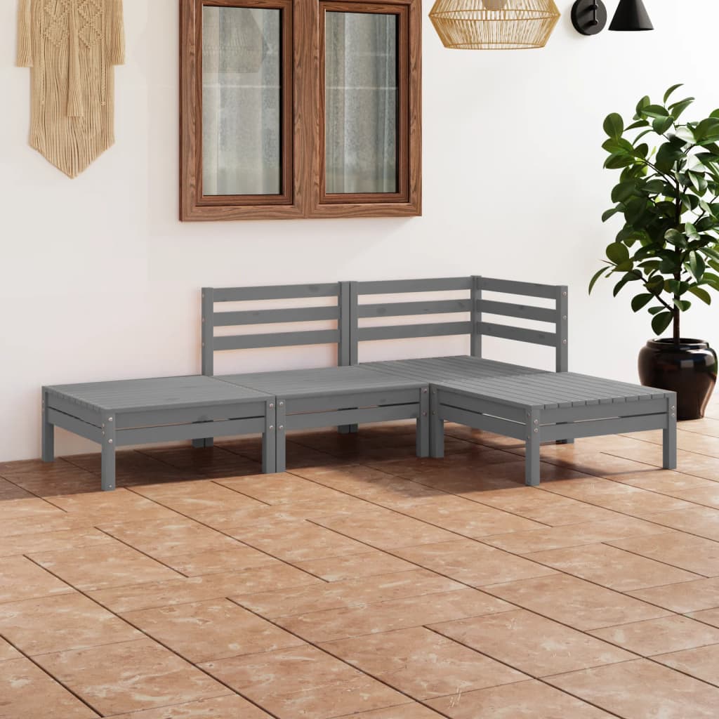 4-delige Loungeset massief grenenhout grijs is nu te koop bij PeponiXL, paradijselijk wonen!