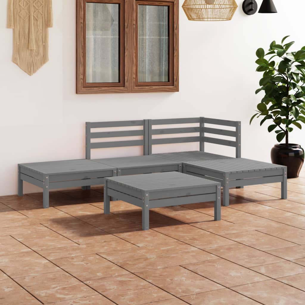 5-delige Loungeset massief grenenhout grijs is nu te koop bij PeponiXL, paradijselijk wonen!