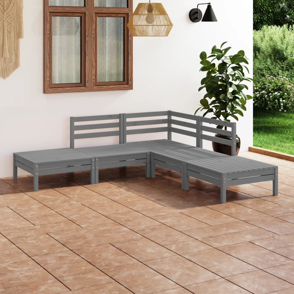 5-delige Loungeset massief grenenhout grijs is nu te koop bij PeponiXL, paradijselijk wonen!