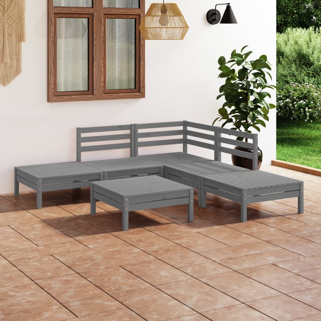 6-delige Loungeset massief grenenhout grijs is nu te koop bij PeponiXL, paradijselijk wonen!