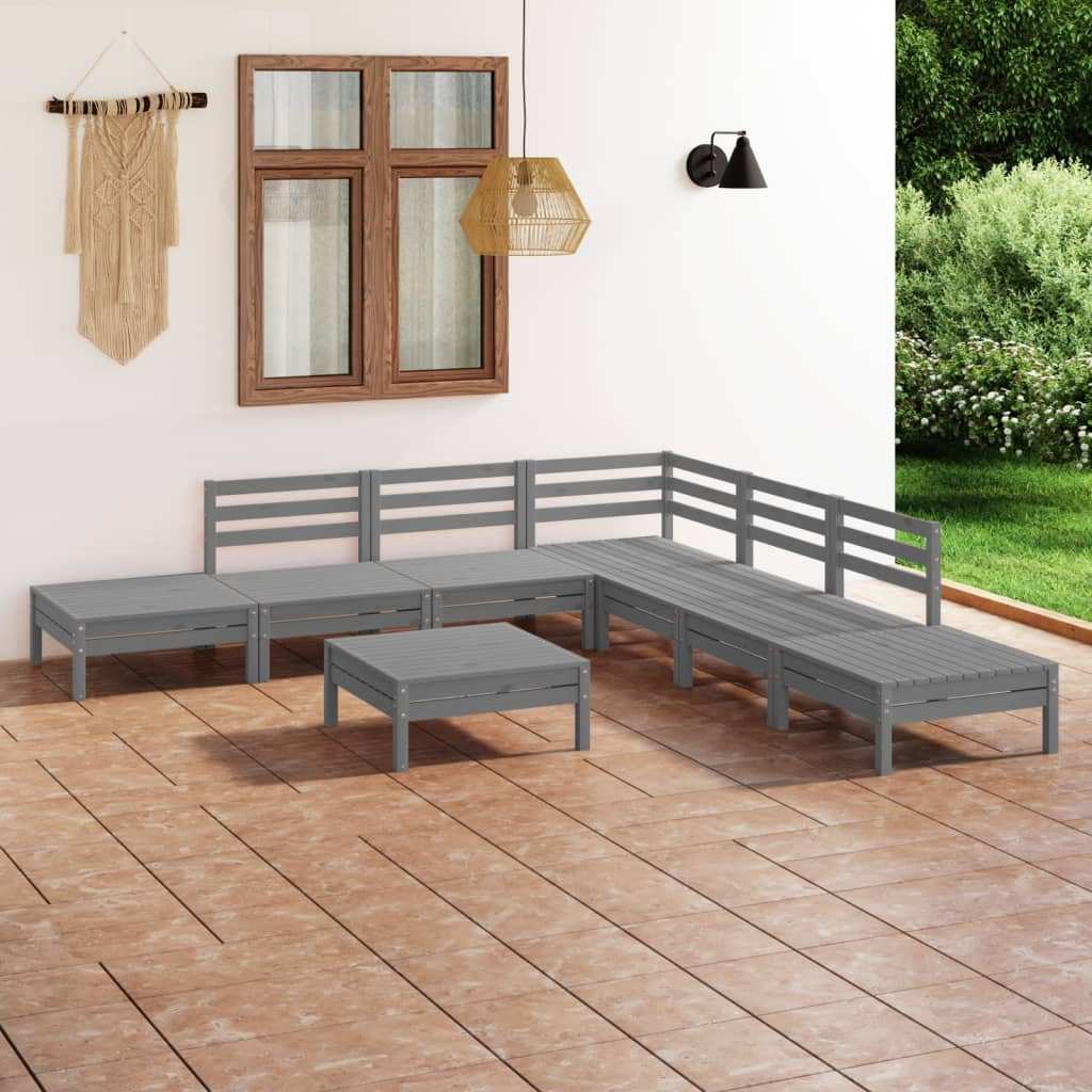 8-delige Loungeset massief grenenhout grijs is nu te koop bij PeponiXL, paradijselijk wonen!