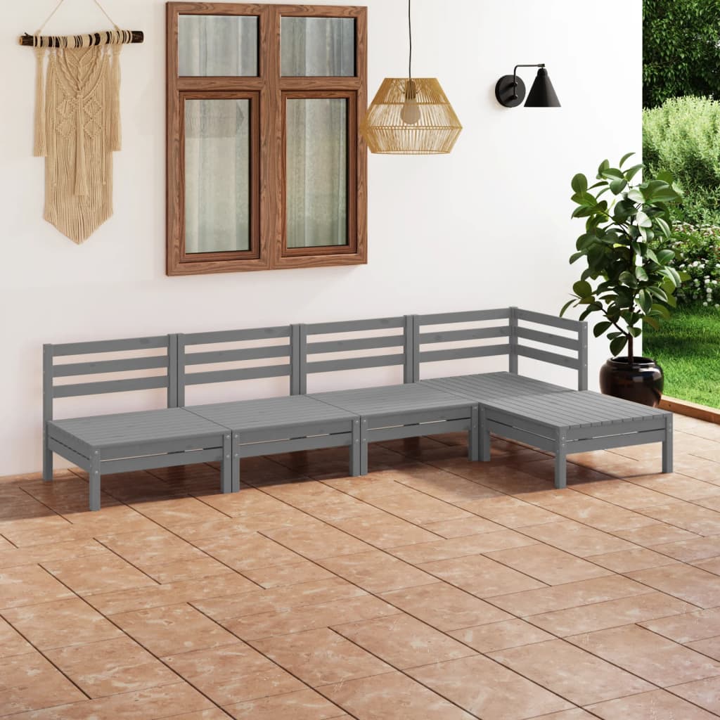 5-delige Loungeset massief grenenhout grijs is nu te koop bij PeponiXL, paradijselijk wonen!