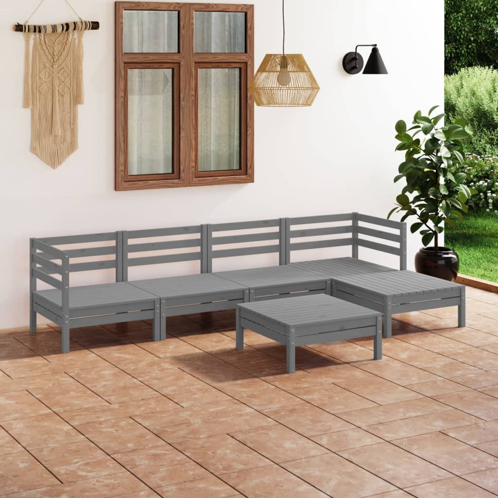 6-delige Loungeset massief grenenhout grijs is nu te koop bij PeponiXL, paradijselijk wonen!