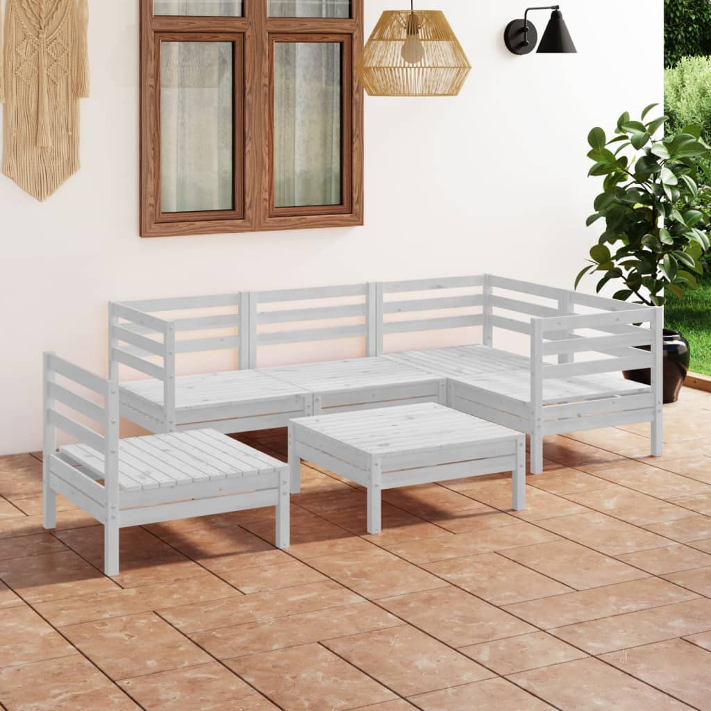 6-delige Loungeset massief grenenhout wit is nu te koop bij PeponiXL, paradijselijk wonen!