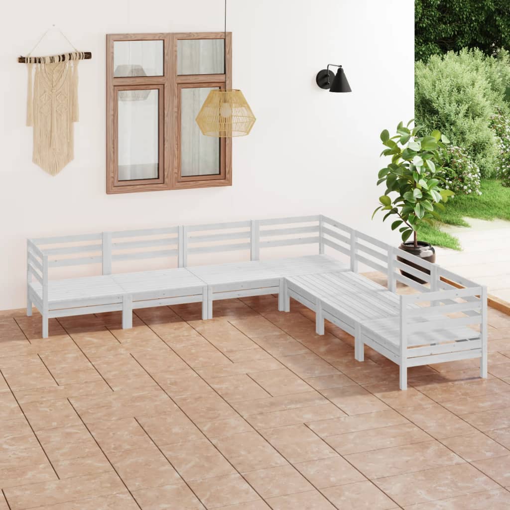 7-delige Loungeset massief grenenhout wit is nu te koop bij PeponiXL, paradijselijk wonen!