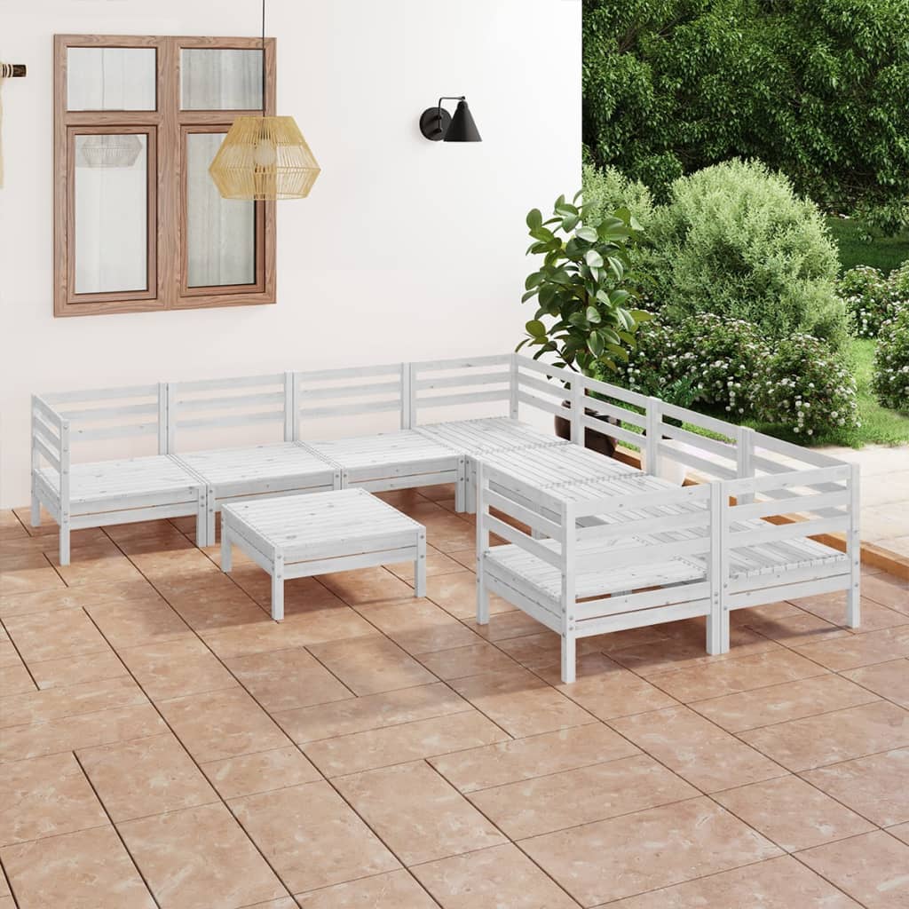 9-delige Loungeset massief grenenhout wit is nu te koop bij PeponiXL, paradijselijk wonen!