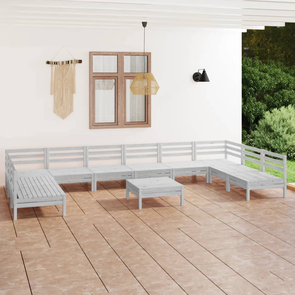 11-delige Loungeset massief grenenhout wit is nu te koop bij PeponiXL, paradijselijk wonen!