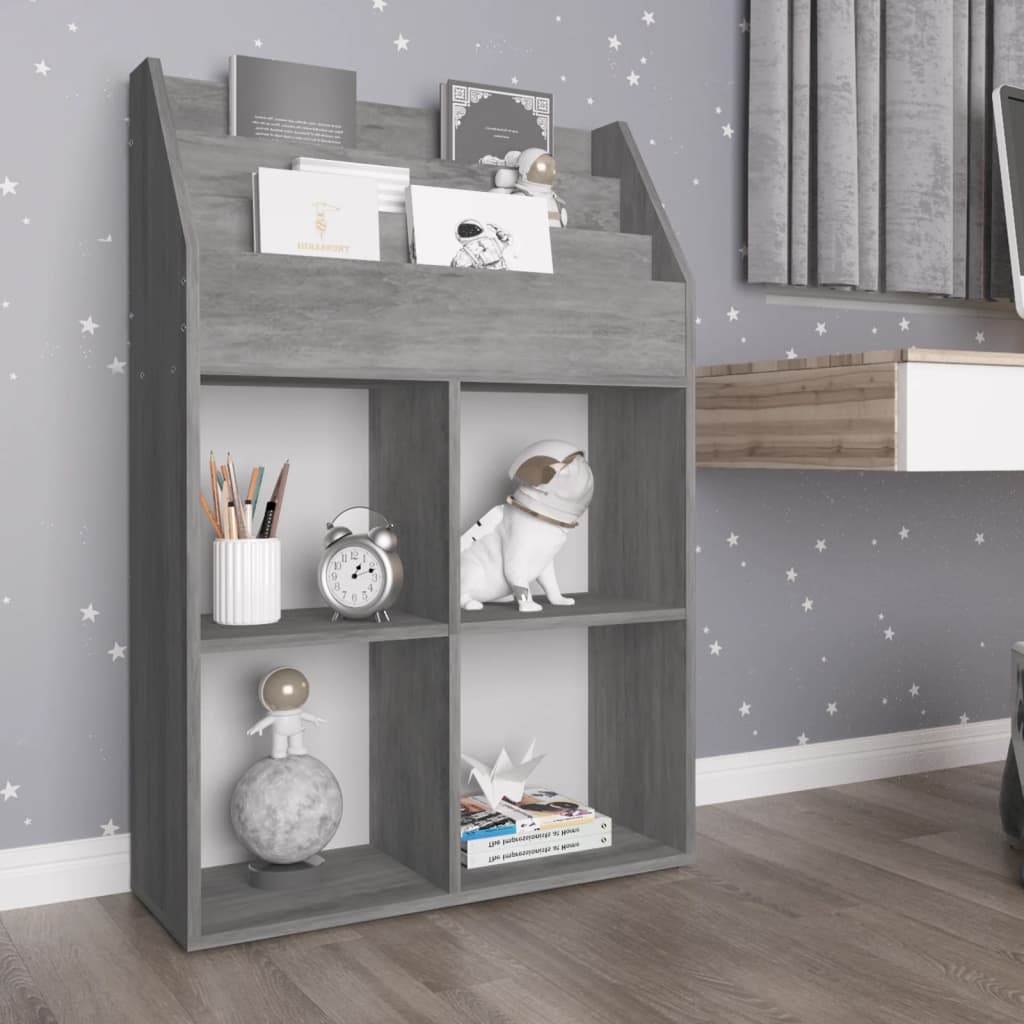 Kindertijdschriftenrek 71x30x114 cm bewerkt hout betongrijs is nu te koop bij PeponiXL, paradijselijk wonen!