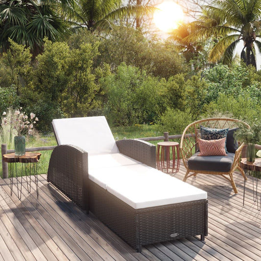 Ligbed met crèmewit kussen poly rattan zwart is nu te koop bij PeponiXL, paradijselijk wonen!
