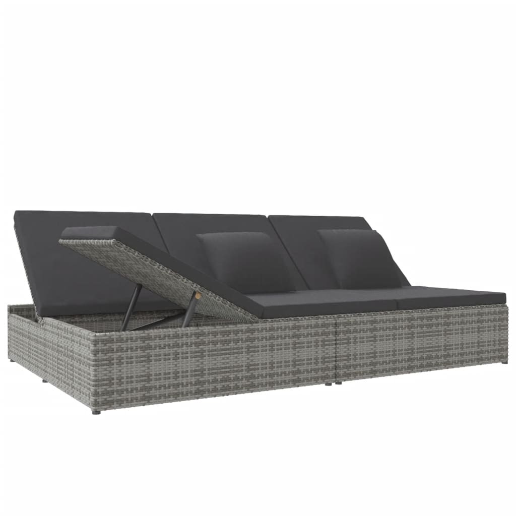 Ligbed met kussens converteerbaar poly rattan donkergrijs is nu te koop bij PeponiXL, paradijselijk wonen!