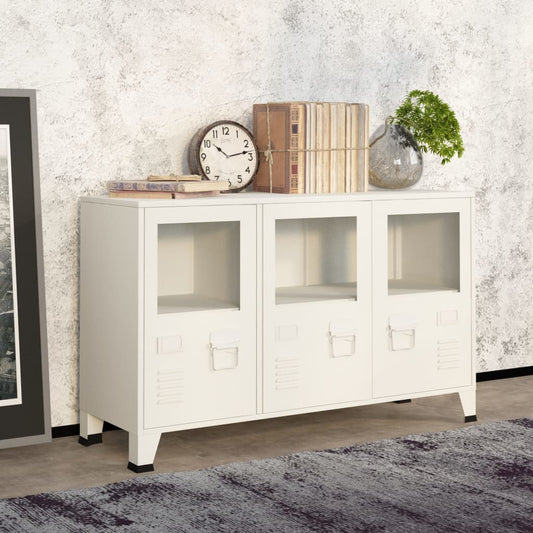 Dressoir industrieel 105x35x62 cm metaal en glas wit is nu te koop bij PeponiXL, paradijselijk wonen!