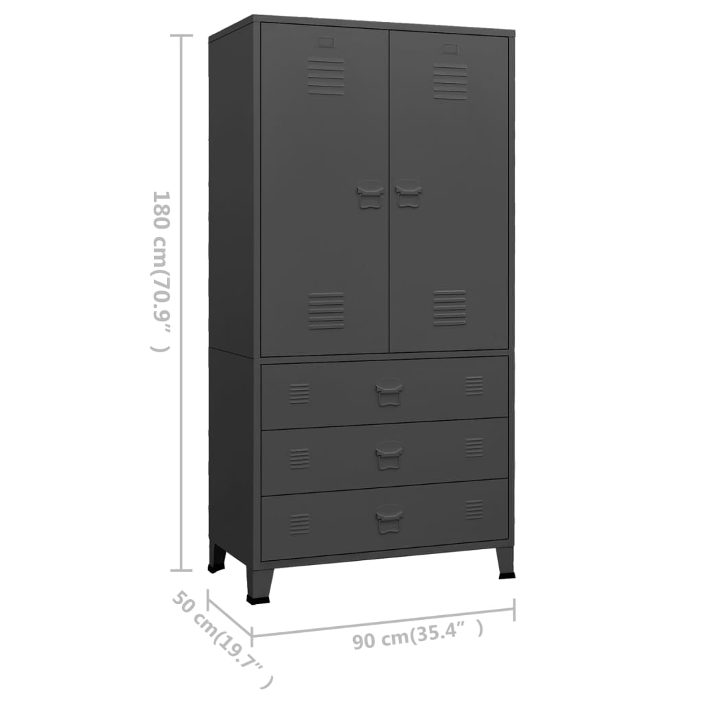 Kledingkast industrieel 90x50x180 cm metaal antracietkleurig is nu te koop bij PeponiXL, paradijselijk wonen!