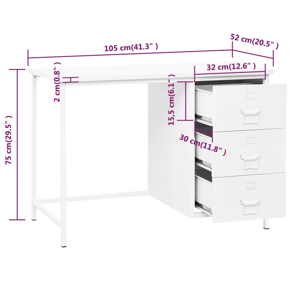 Bureau industrieel met lades 105x52x75 cm staal wit is nu te koop bij PeponiXL, paradijselijk wonen!