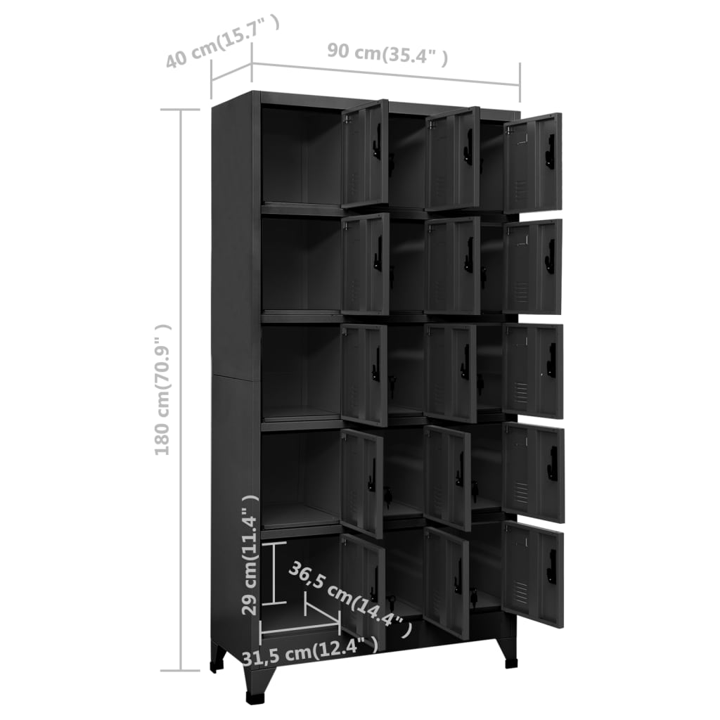 Lockerkast 90x40x180 cm staal antracietkleurig is nu te koop bij PeponiXL, paradijselijk wonen!