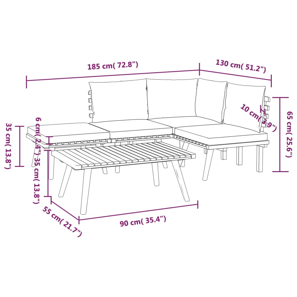 5-delige Loungeset met kussens massief acaciahout is nu te koop bij PeponiXL, paradijselijk wonen!