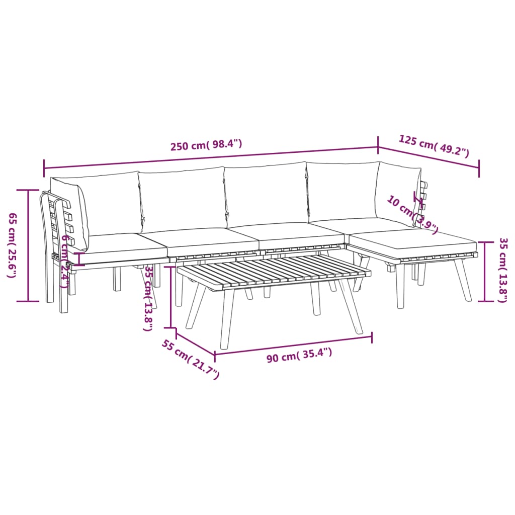 6-delige Loungeset met kussens massief acaciahout is nu te koop bij PeponiXL, paradijselijk wonen!