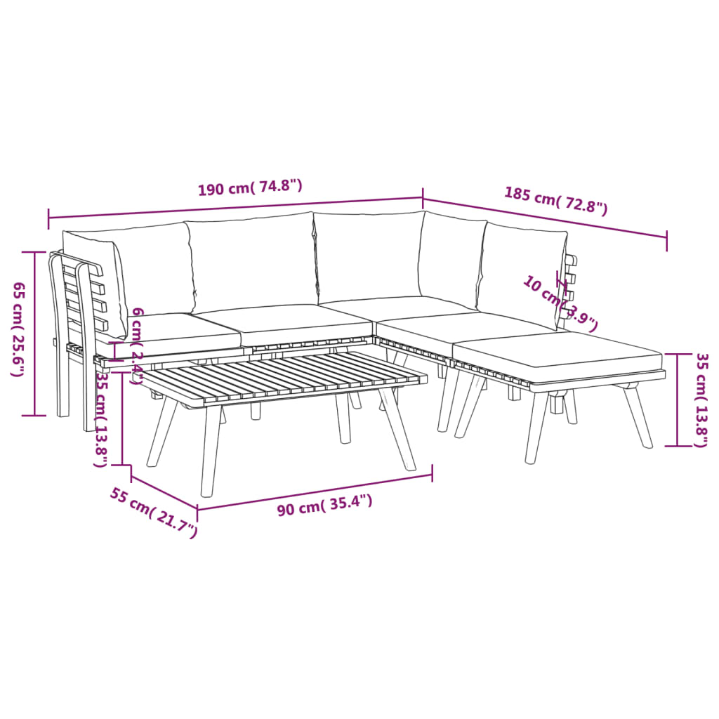 6-delige Loungeset met kussens massief acaciahout is nu te koop bij PeponiXL, paradijselijk wonen!