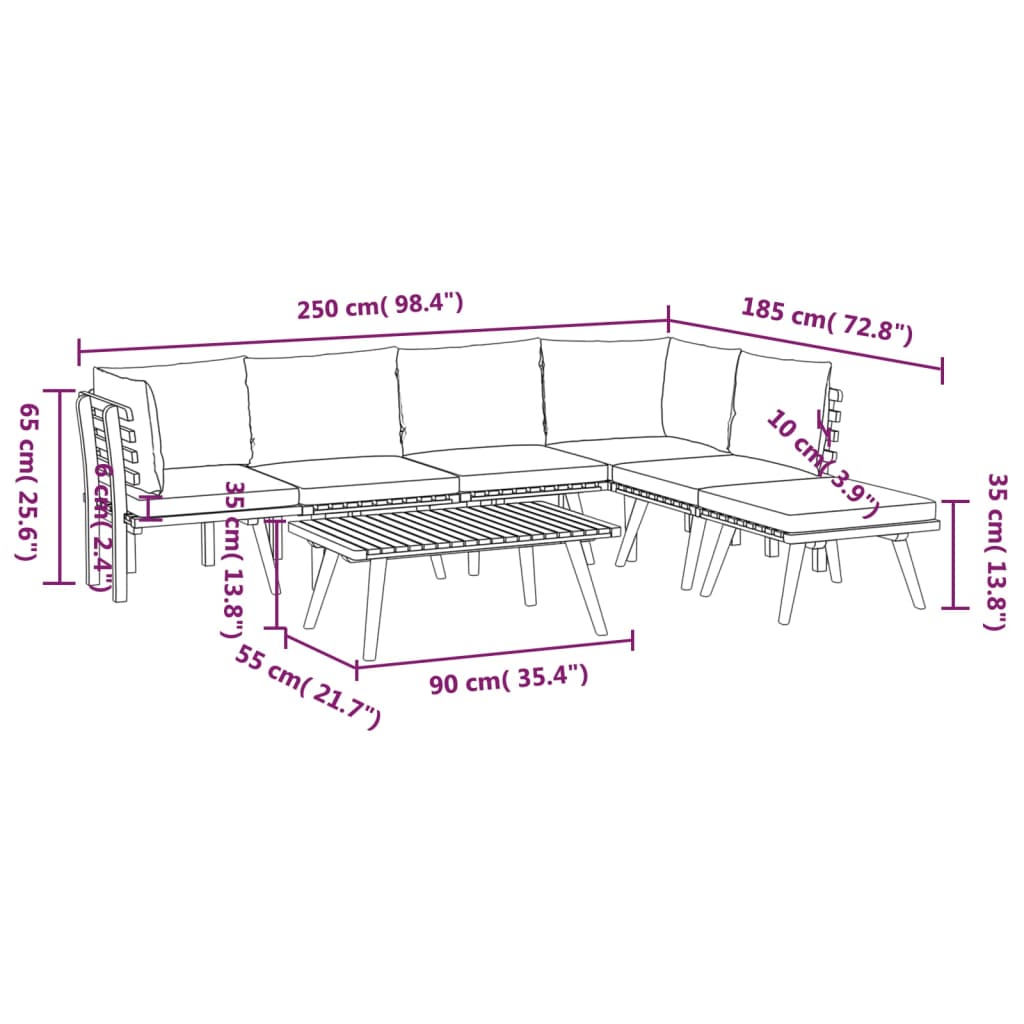 7-delige Loungeset met kussens massief acaciahout is nu te koop bij PeponiXL, paradijselijk wonen!