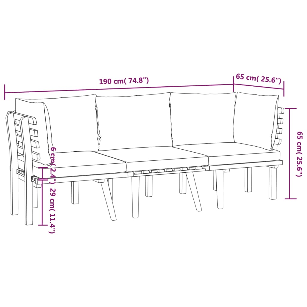 3-delige Loungeset met kussens massief acaciahout is nu te koop bij PeponiXL, paradijselijk wonen!