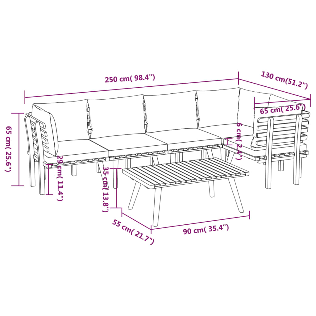 6-delige Loungeset met kussens massief acaciahout is nu te koop bij PeponiXL, paradijselijk wonen!