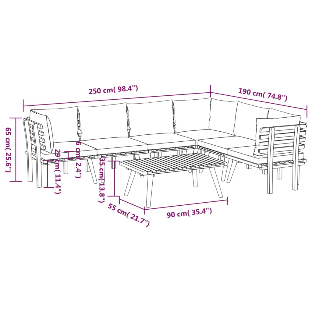 7-delige Loungeset met kussens massief acaciahout is nu te koop bij PeponiXL, paradijselijk wonen!