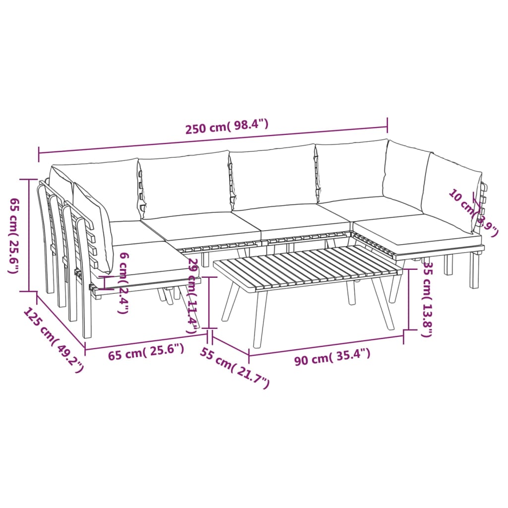 7-delige Loungeset met kussens massief acaciahout is nu te koop bij PeponiXL, paradijselijk wonen!