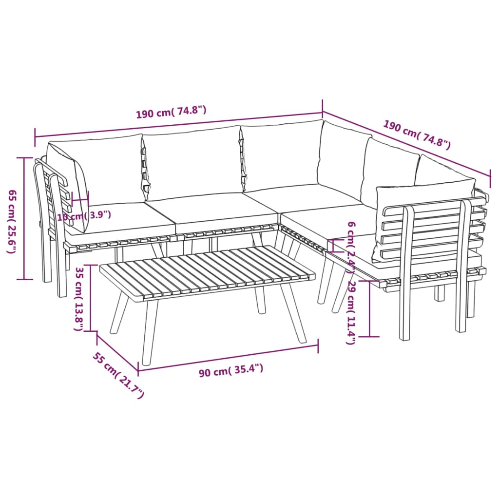 6-delige Loungeset met kussens massief acaciahout is nu te koop bij PeponiXL, paradijselijk wonen!