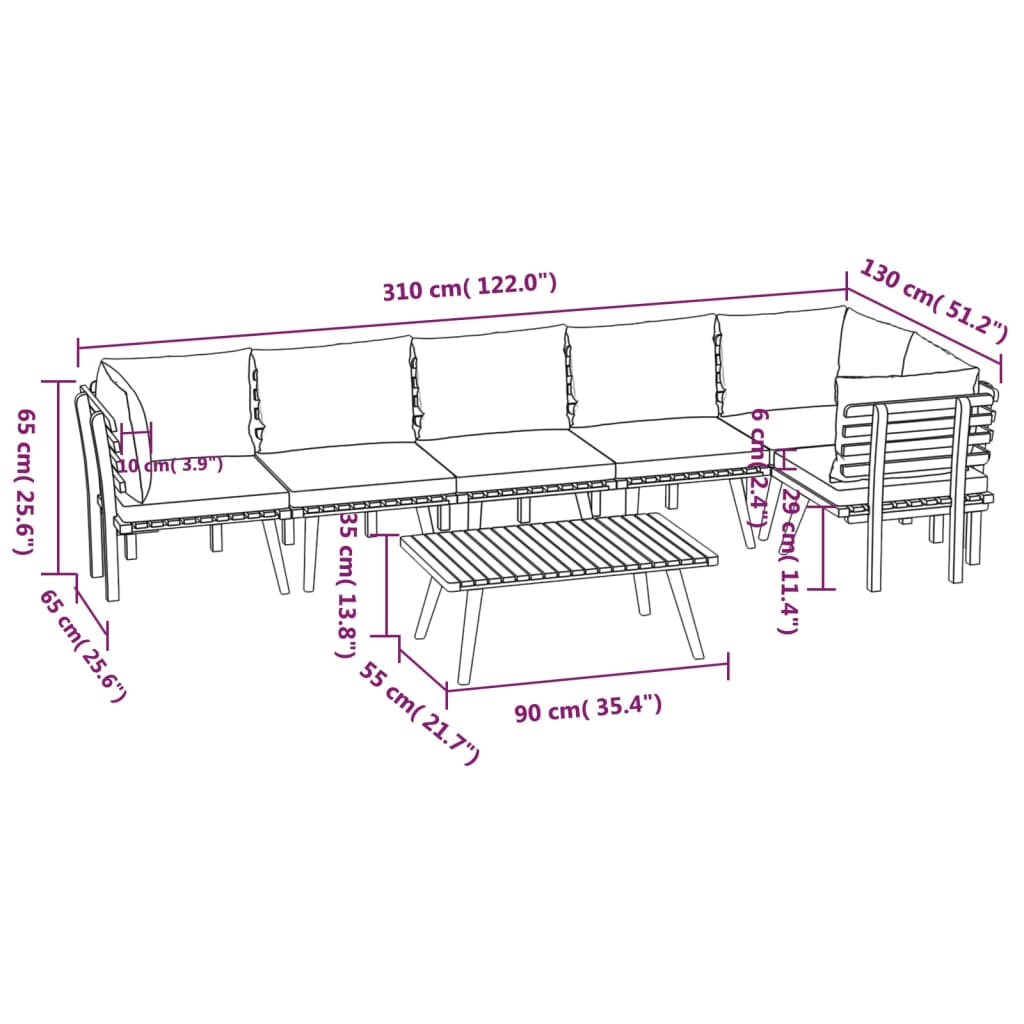 7-delige Loungeset met kussens massief acaciahout is nu te koop bij PeponiXL, paradijselijk wonen!