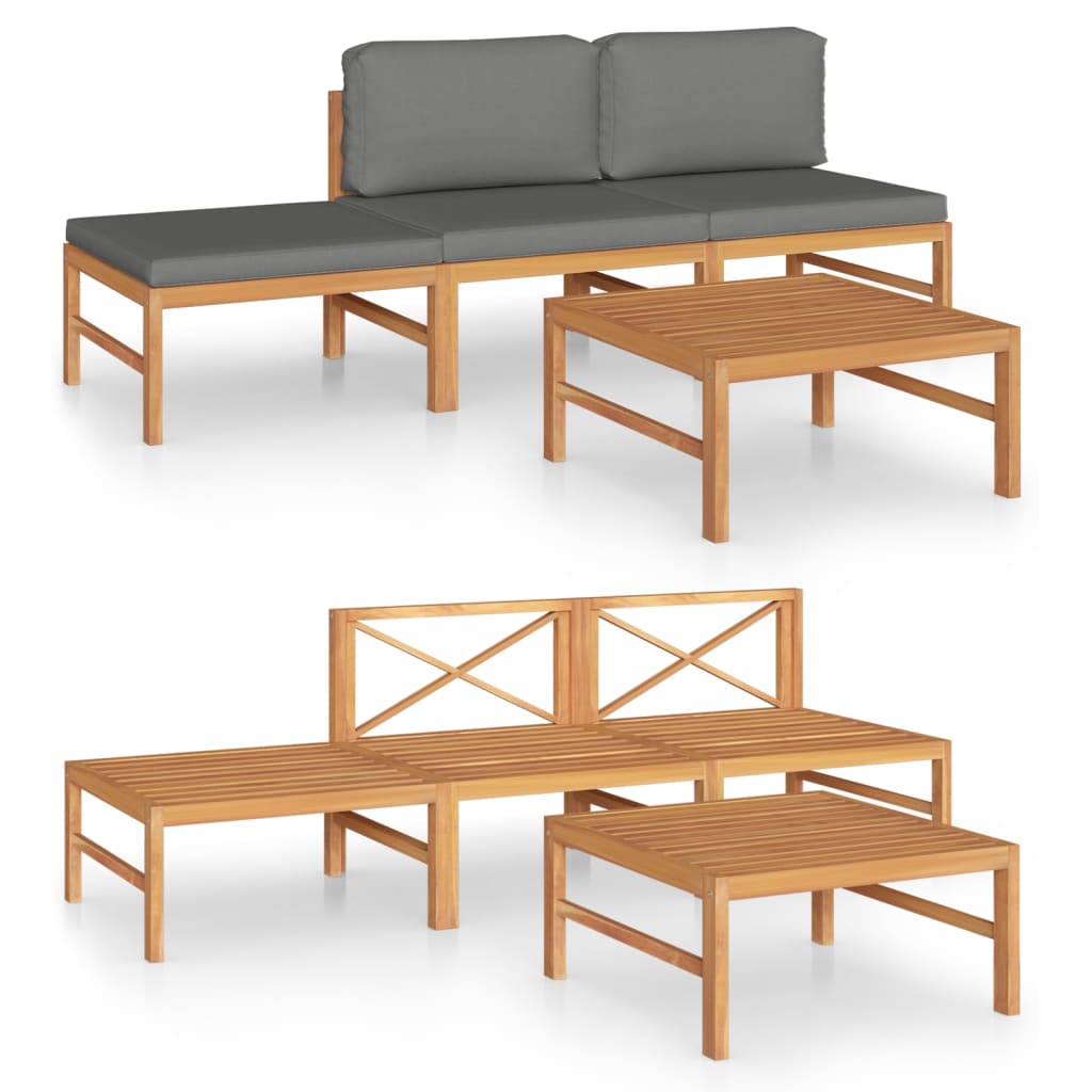 4-delige Loungeset met grijze kussens massief teakhout is nu te koop bij PeponiXL, paradijselijk wonen!
