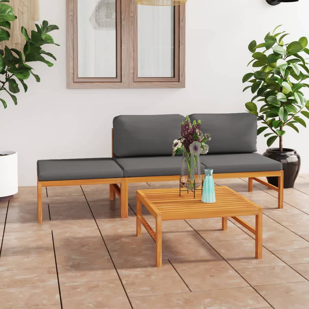 4-delige Loungeset met grijze kussens massief teakhout is nu te koop bij PeponiXL, paradijselijk wonen!