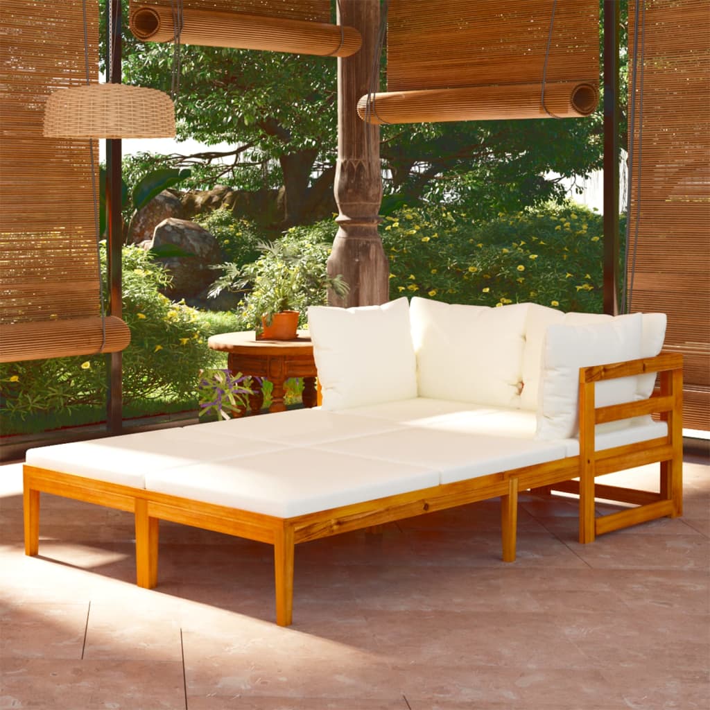 Ligstoelen 2 st met crèmewitte kussens acaciahout is nu te koop bij PeponiXL, paradijselijk wonen!