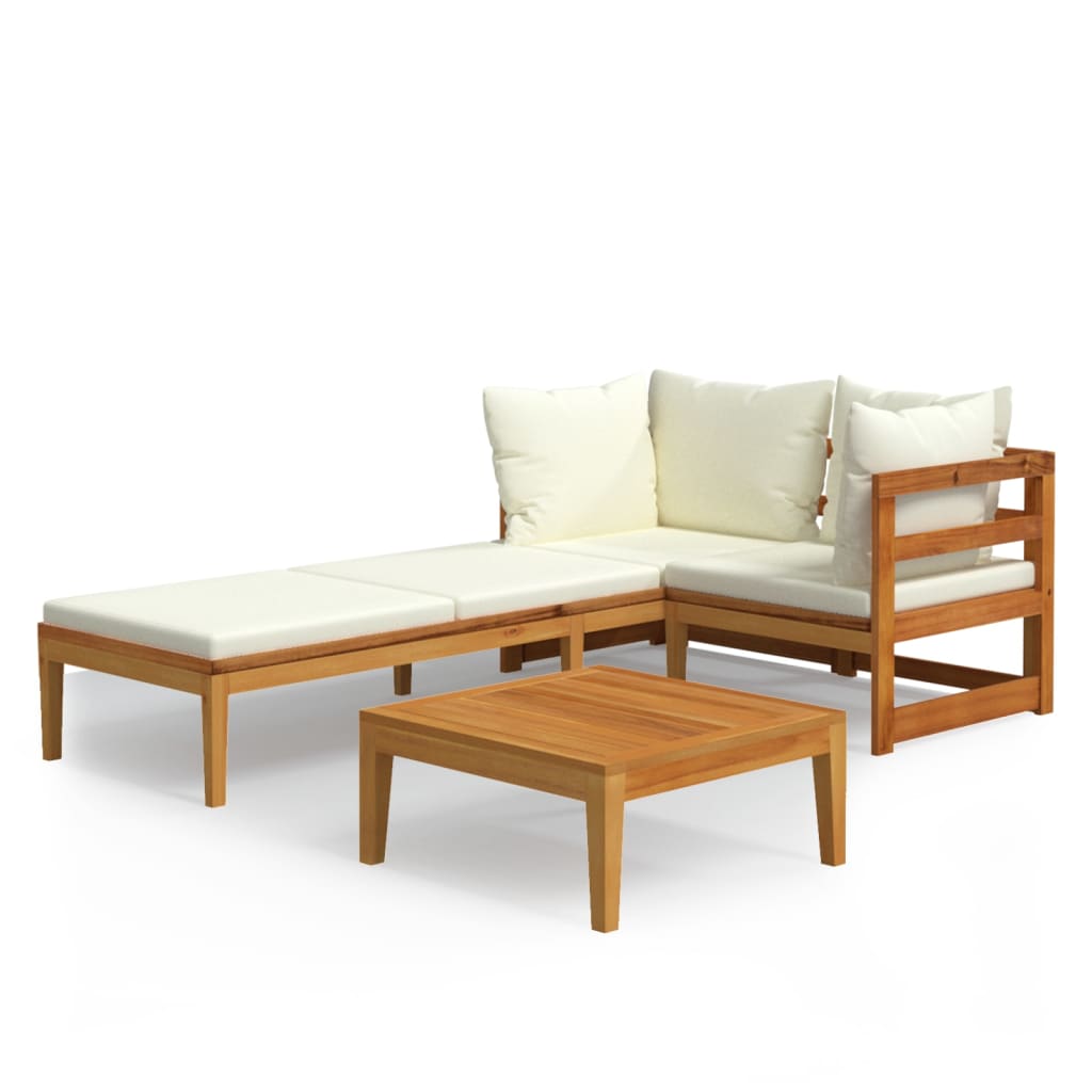 3-delige Loungeset met crèmewitte kussens acaciahout is nu te koop bij PeponiXL, paradijselijk wonen!