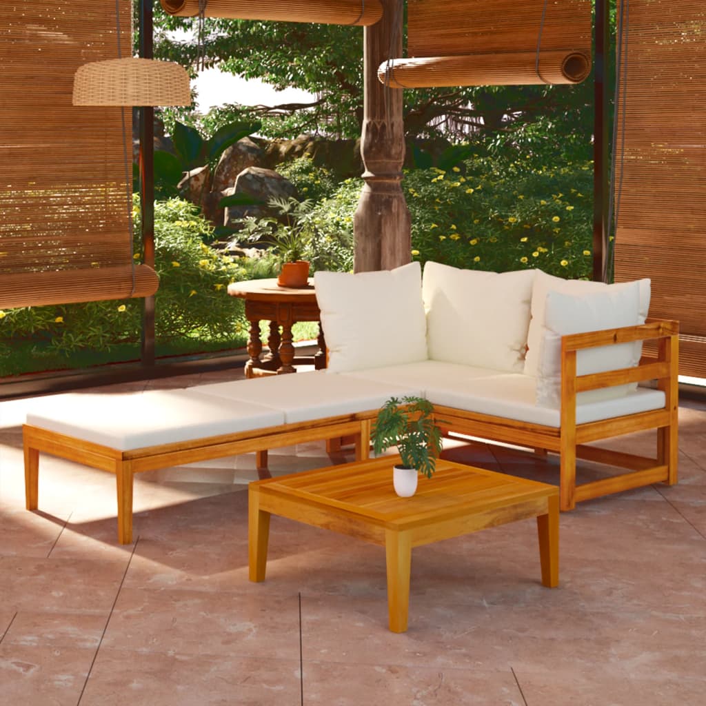 3-delige Loungeset met crèmewitte kussens acaciahout is nu te koop bij PeponiXL, paradijselijk wonen!