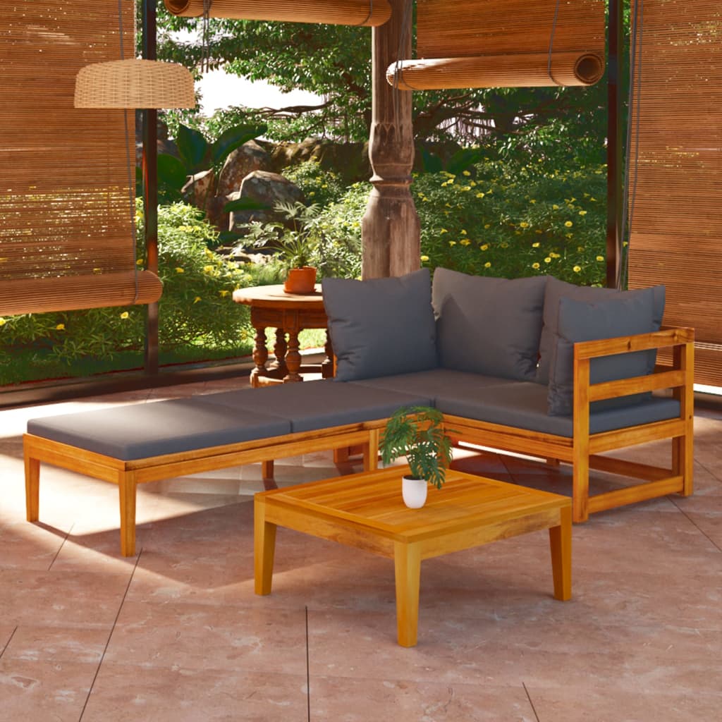 3-delige Loungeset met donkergrijze kussens acaciahout is nu te koop bij PeponiXL, paradijselijk wonen!