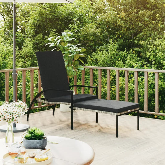 Ligbed met voetensteun polyetheen rattan grijs is nu te koop bij PeponiXL, paradijselijk wonen!