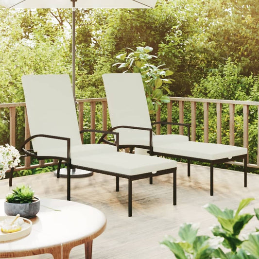Ligbedden 2 st met voetensteun polyetheen rattan bruin is nu te koop bij PeponiXL, paradijselijk wonen!