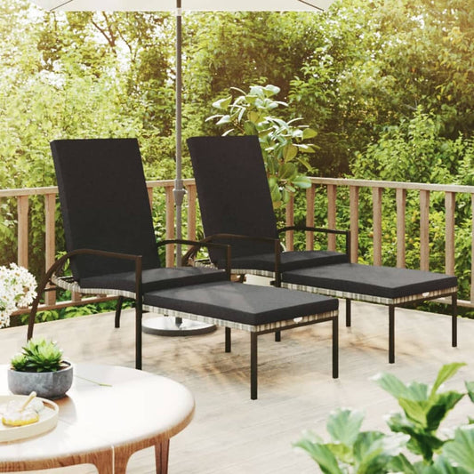 Ligbedden 2 st met voetensteun polyetheen rattan grijs is nu te koop bij PeponiXL, paradijselijk wonen!