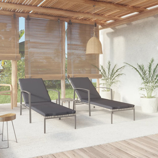 Ligbedden 2 st met tafel poly rattan grijs is nu te koop bij PeponiXL, paradijselijk wonen!