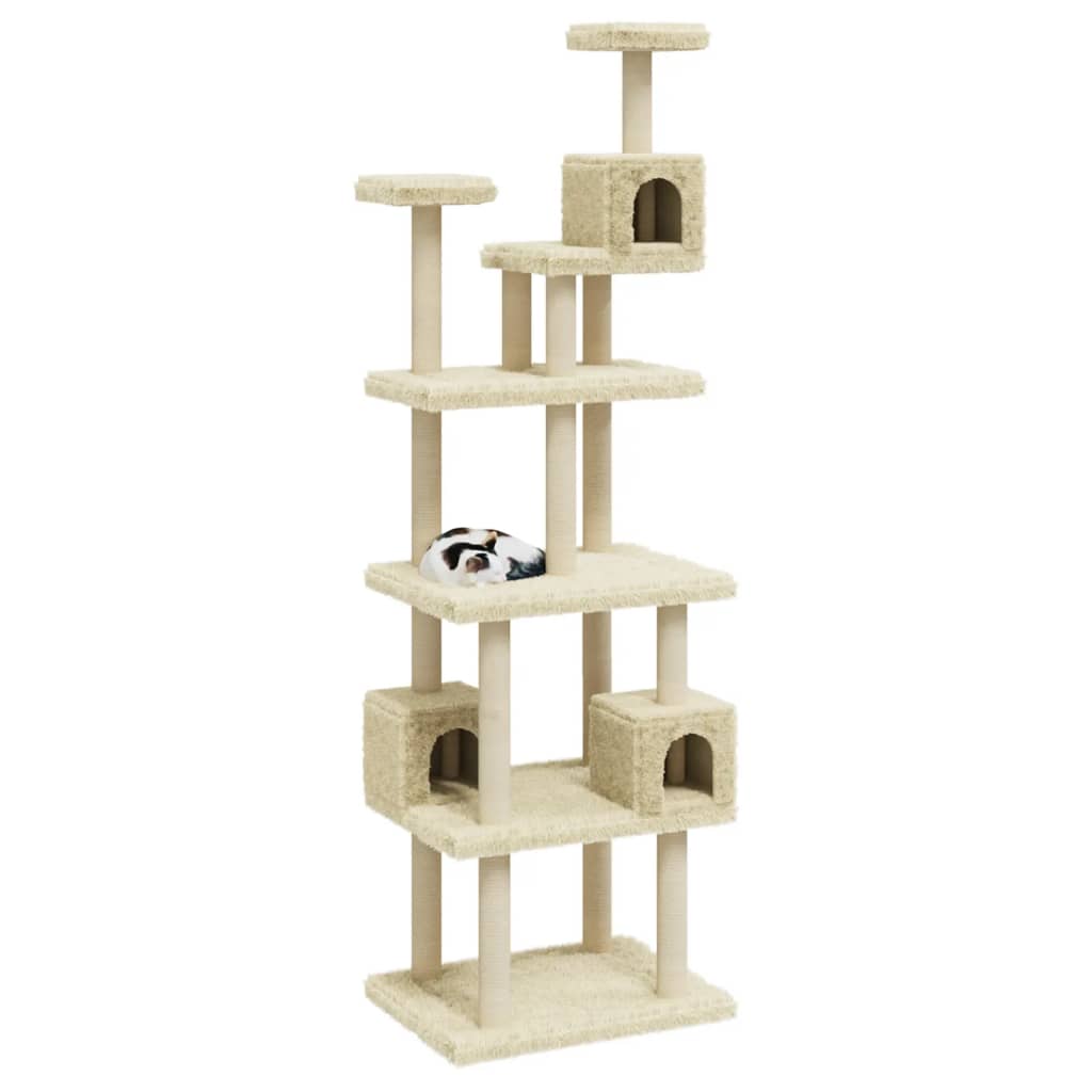 Kattenmeubel met sisal krabpalen 188 cm crèmekleurig is nu te koop bij PeponiXL, paradijselijk wonen!