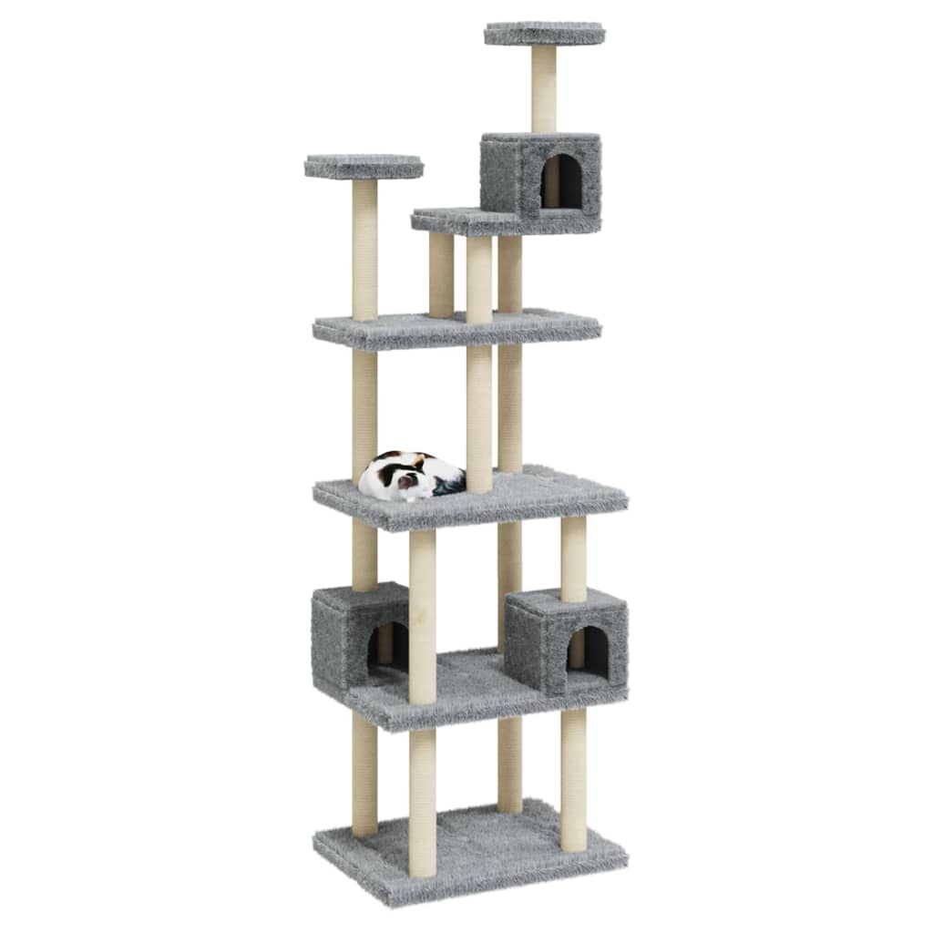 Kattenmeubel met sisal krabpalen 188 cm lichtgrijs is nu te koop bij PeponiXL, paradijselijk wonen!