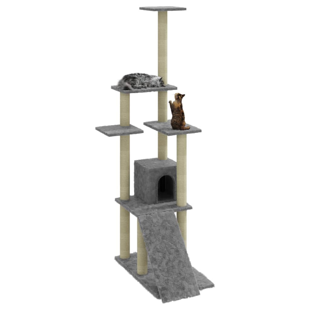 Kattenmeubel met sisal krabpalen 155 cm lichtgrijs is nu te koop bij PeponiXL, paradijselijk wonen!