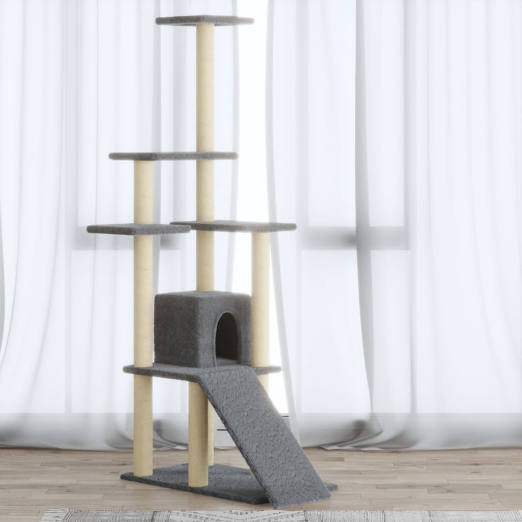 Kattenmeubel met sisal krabpalen 155 cm lichtgrijs is nu te koop bij PeponiXL, paradijselijk wonen!