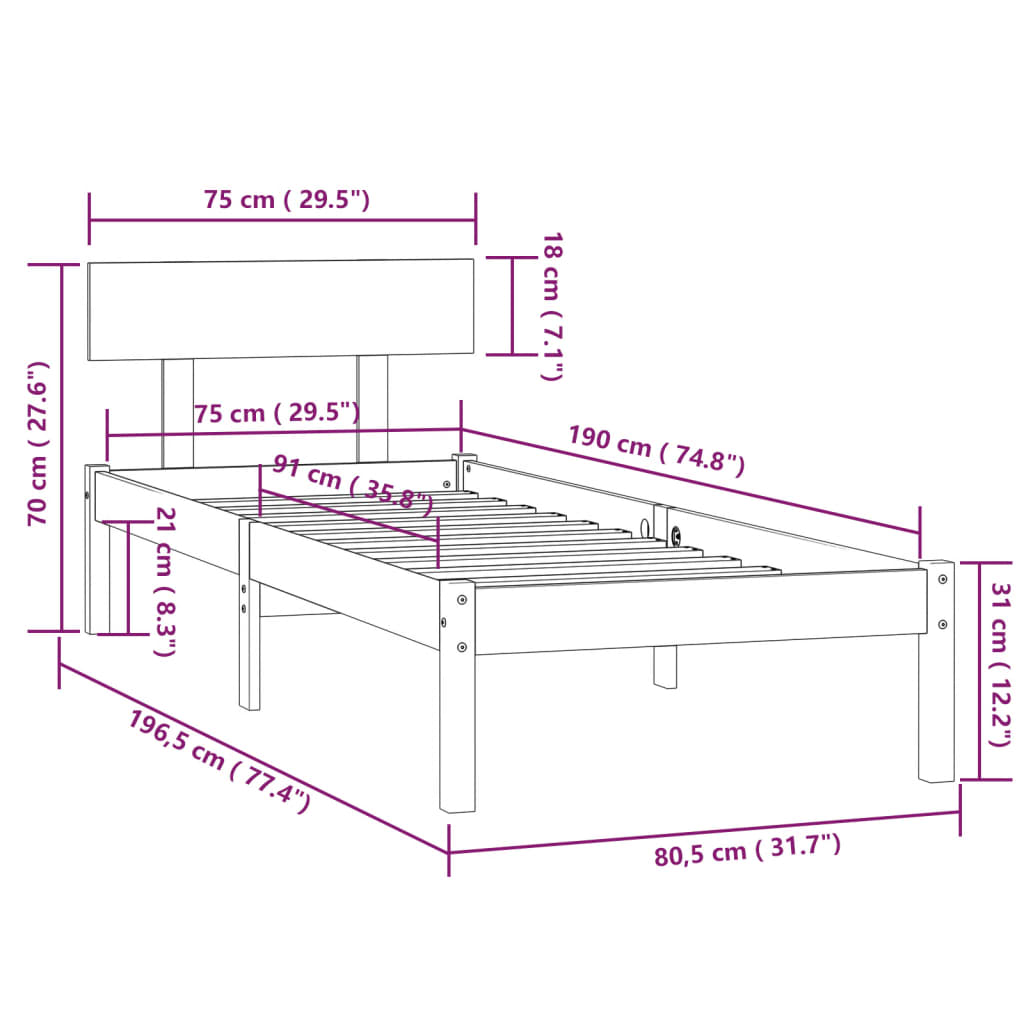 Bedframe massief hout wit 75x190 cm is nu te koop bij PeponiXL, paradijselijk wonen!