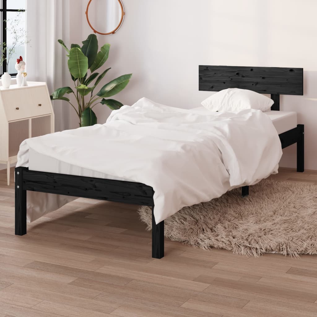 Bedframe massief hout zwart 75x190 cm is nu te koop bij PeponiXL, paradijselijk wonen!