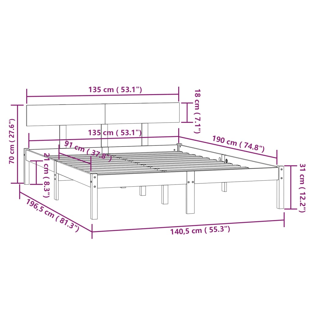 Bedframe massief grenenhout wit 135x190 cm 4FT6 Double is nu te koop bij PeponiXL, paradijselijk wonen!