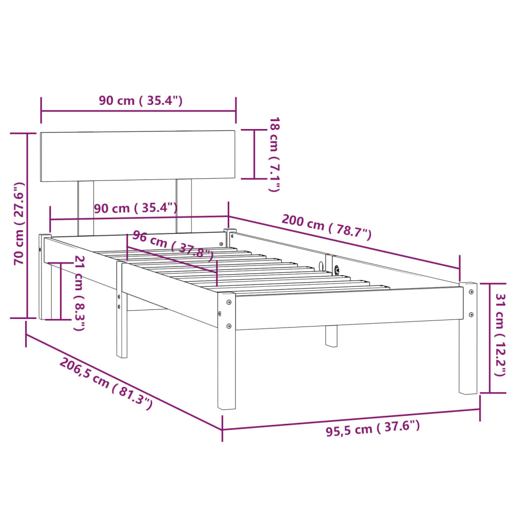 Bedframe massief grenenhout wit 90x200 cm is nu te koop bij PeponiXL, paradijselijk wonen!